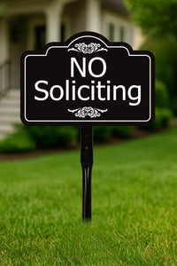 2 Pack No Soliciting Yard Sign with 16" Stake, Rust-Free Aluminum No Solicitors Warning Sign, Outdoor Home Privacy and Security Lawn Sign