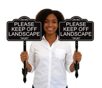 2 Pack Please Keep Off Landscape Yard Sign with 16" Stake, Rust-Free Aluminum Stay Off Grass Warning Sign, Outdoor Lawn Garden Protection