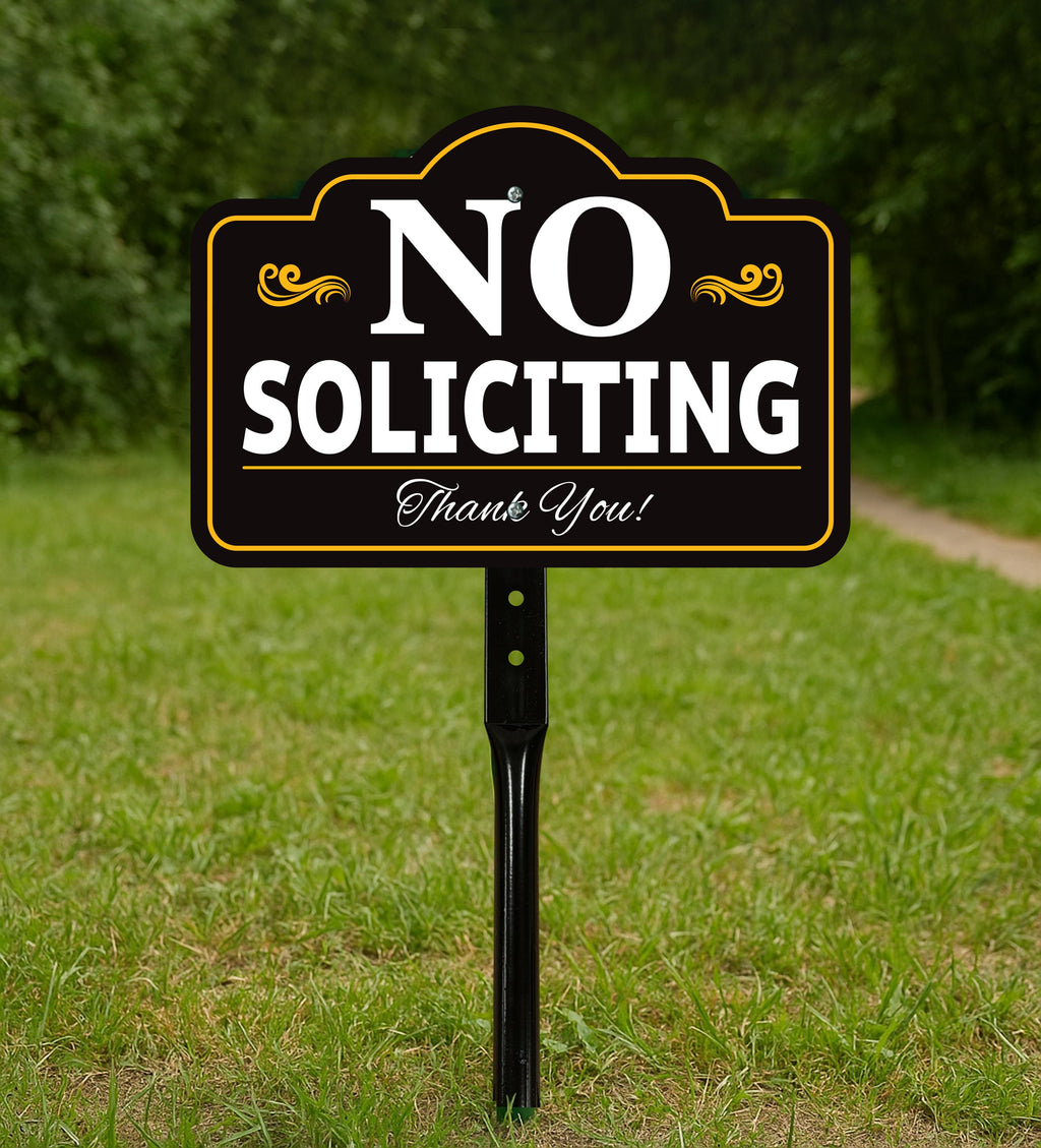 No Soliciting Yard Sign with 16" Stake, Rust-Free Aluminum No Solicitors Warning Sign, Outdoor Home Privacy and Security Lawn Sign