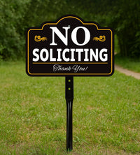 No Soliciting Yard Sign with 16" Stake, Rust-Free Aluminum No Solicitors Warning Sign, Outdoor Home Privacy and Security Lawn Sign