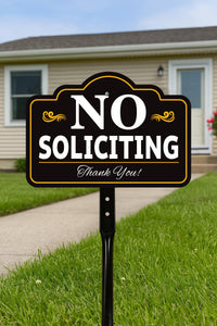 No Soliciting Yard Sign with 16" Stake, Rust-Free Aluminum No Solicitors Warning Sign, Outdoor Home Privacy and Security Lawn Sign