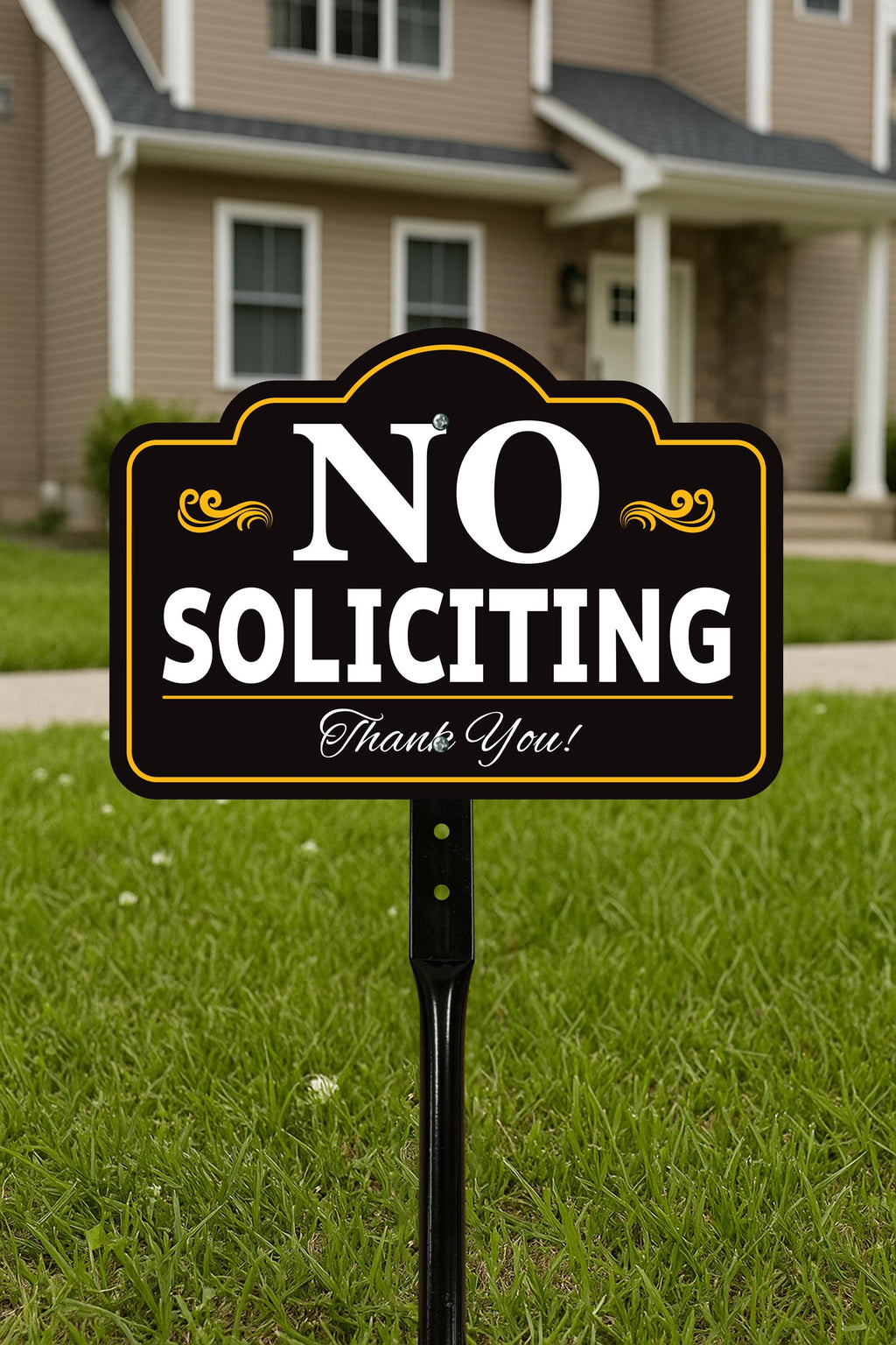 No Soliciting Yard Sign with 16" Stake, Rust-Free Aluminum No Solicitors Warning Sign, Outdoor Home Privacy and Security Lawn Sign