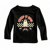 Creep It Real Baby Bodysuit, Skater Ghost Baby Shirt, Halloween Toddler Sweatshirt - Retro Boys Outfit, Spooky Skate Fall Clothes