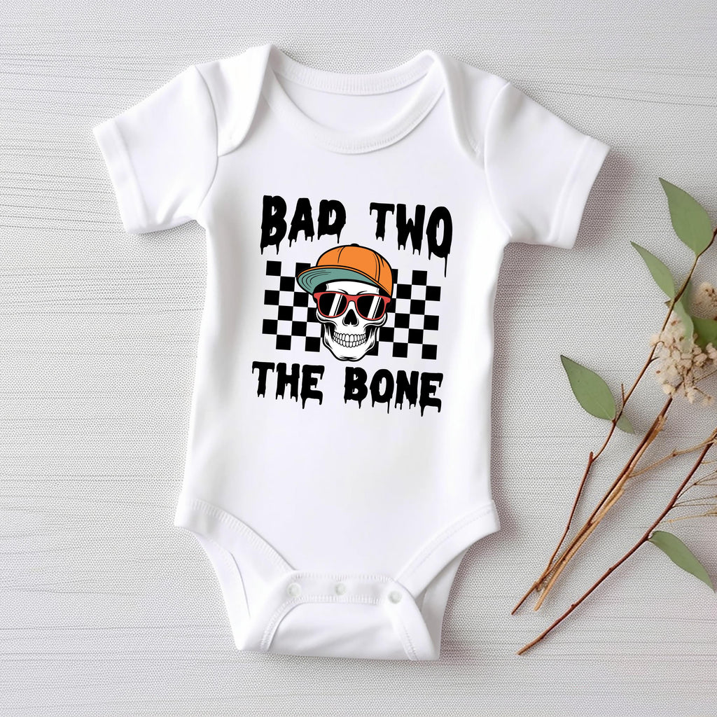 Halloween 2nd Birthday Shirt, Bad Two the Bone Baby Bodysuit, Custom Year Old Toddler Sweatshirt - Spooky Boy Outfit, Skeleton Theme