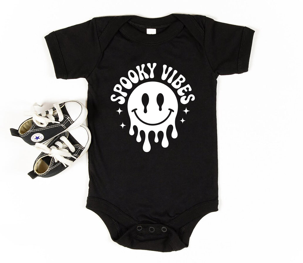 Spooky Vibes Baby Bodysuit, Melting Smiley Baby Shirt, Retro Halloween Toddler Sweatshirt - Creepy Cute Fall Outfit, Ghost Season Tee