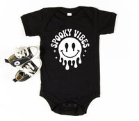 Melting Smiley Baby Shirt, Spooky Vibes Baby Bodysuit, Retro Halloween Toddler Sweatshirt - Creepy Cute Fall Outfit, Ghost Season Tee