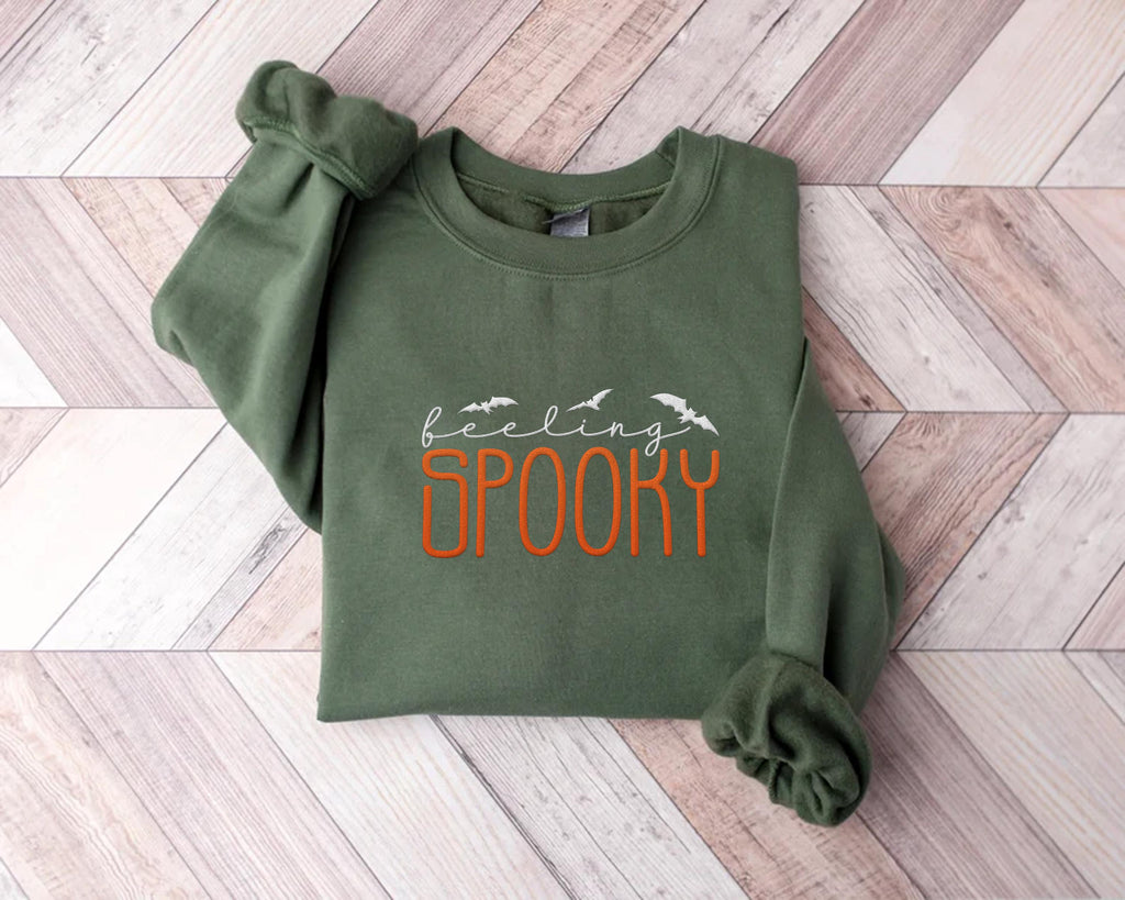 Feeling Spooky Embroidered Sweatshirt, Halloween Season Hoodie, Cute Spooky Shirt, Fall Long Sleeve Shirt, Fun Gift for Halloween Lover