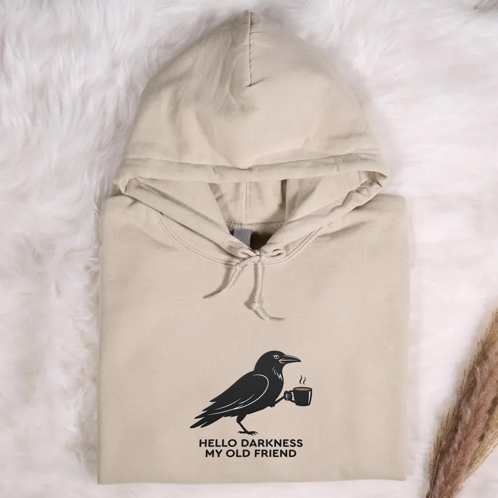Halloween Fall Hoodie, Raven Crow Coffee Embroidered Sweatshirt, Spooky Coffee Shirt, Autumn Long Sleeve Shirt, Gift for Coffee Lover