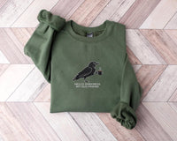 Raven Crow Coffee Embroidered Sweatshirt, Halloween Fall Hoodie, Spooky Coffee Shirt, Autumn Long Sleeve Shirt, Gift for Coffee Lover