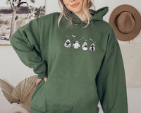 Spooky Season Hoodie, Halloween Black Cat & Ghost Embroidered Sweatshirt, Cute Cat Shirt, Fall Long Sleeve Shirt, Halloween Gift for Her