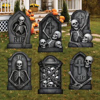Graveyard Tombstone Yard Signs, Large Halloween Skeleton Skull Lawn Decorations with Stakes, Outdoor Scary Headstones for Home or Garden