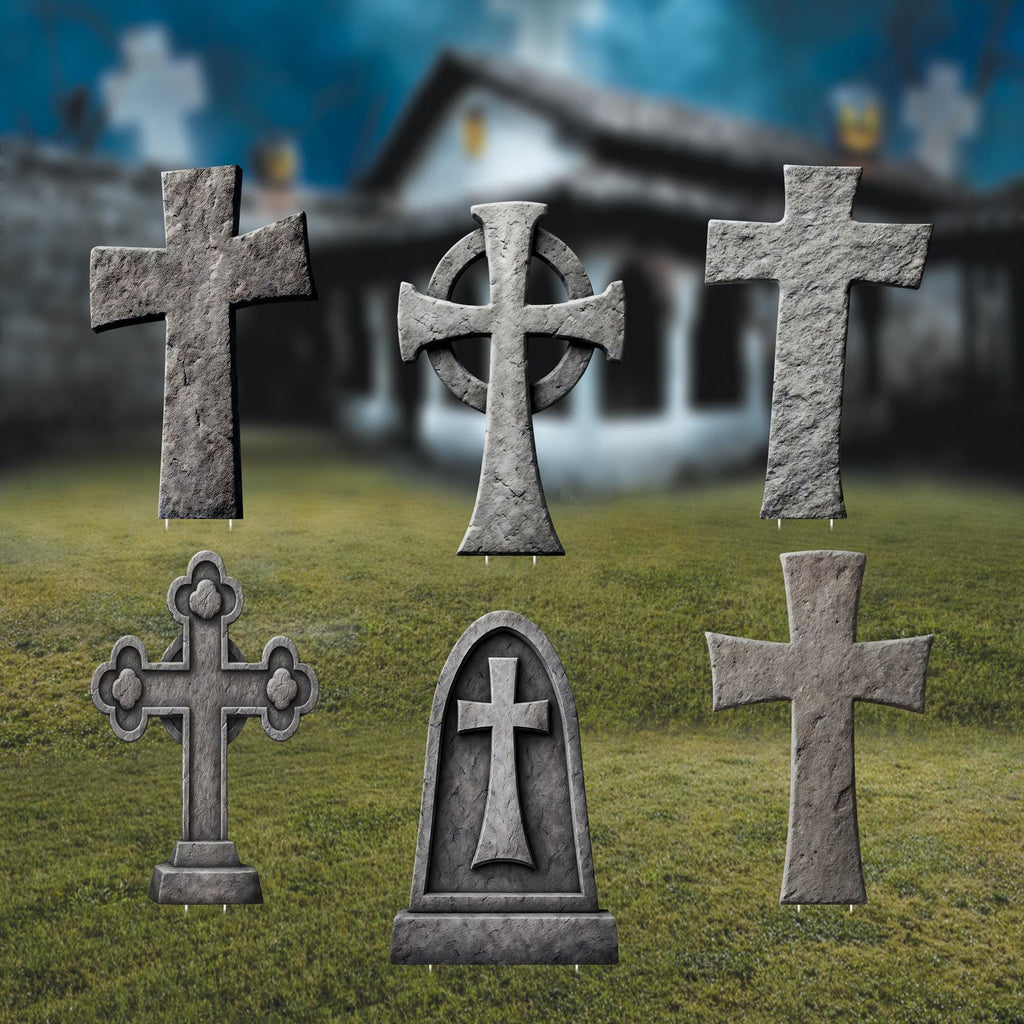 Cross Tombstone Halloween Yard Signs, Vintage Gravestone Decorations with Stakes, Outdoor Graveyard Lawn Décor for Home, School, or Party