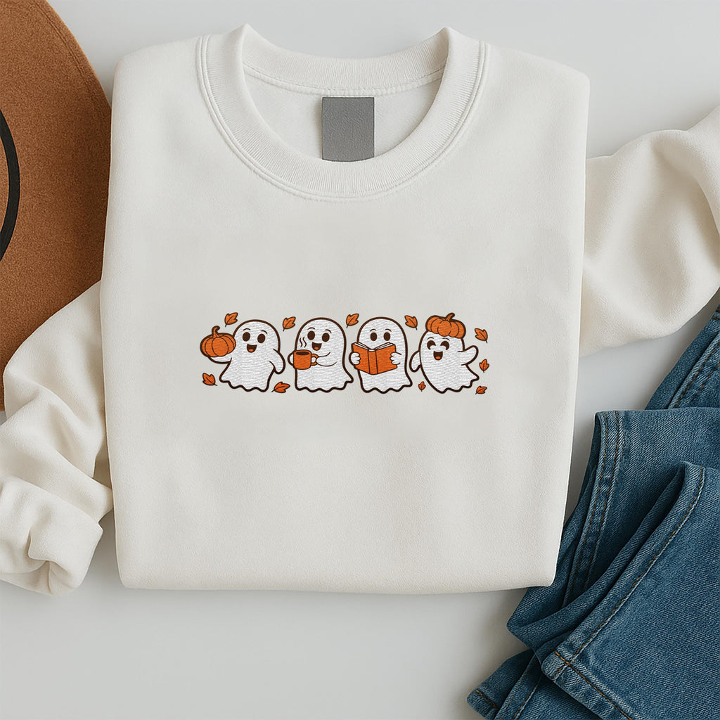 Spooky Fall Embroidered Sweatshirt, Vintage Halloween Pumpkin Hoodie, Ghost Shirt, Spooky Season Long Sleeve Shirt, Halloween Gift Idea