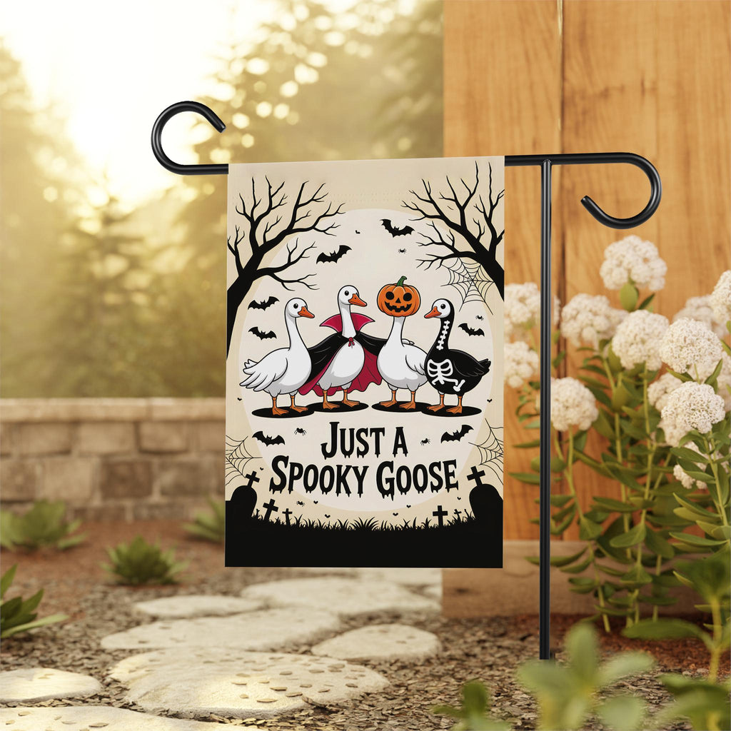 Just a Spooky Goose Halloween Garden Flag, Funny Halloween Goose, Goose in Halloween Costumes, Cute Horror, Spooky Goose Flag
