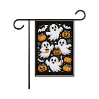 Cute Ghost Pumpkin Latte Garden Flag, Retro Ghost Halloween Yard Flag, Fall Coffee Outdoor Decor, Spooky Autumn Gift, Welcome Garden Flag