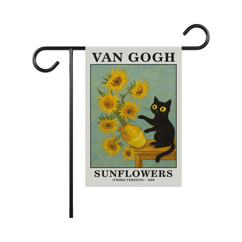 Funny Van Gogh Black Cat Garden Flag, Meme Cat Yard Flag, Kitty Lover Art Garden Decor, Artist Cat Outdoor Flag, Cute Funny Cat Welcome Flag