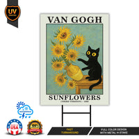 Funny Van Gogh Cat Yard Sign, Black Cat Meme Lawn Sign, Kitty Lover Outdoor Art Decor, Artist Cat Yard Decoration with Metal H-Stake