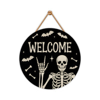 Halloween Skull Welcome Door Sign 12", Skeleton Front Porch Sign, Spooky Indoor Outdoor Decor, Farmhouse Halloween Wall or Window Sign
