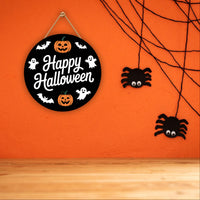 Cute Ghost Pumpkin Bat Halloween Door Sign 12", Hanging Front Door Hanger, Indoor Wall Decor for Home, Spooky Halloween Decorations