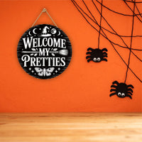 Witch Welcome Front Door Sign 12", Welcome My Pretties Hanging Porch Decor, Gothic Witchy Halloween Sign for Home Entryway Wall