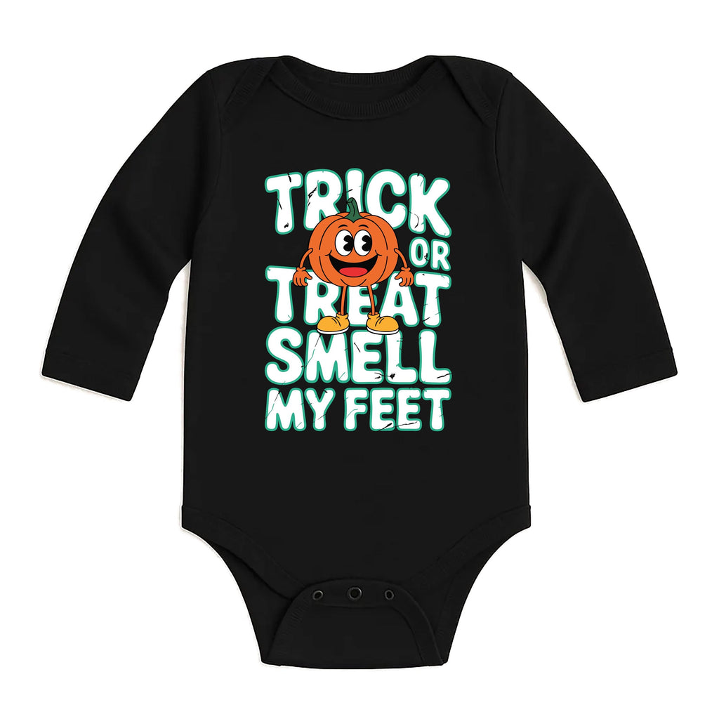Trick or Treat Smell My Feet Baby Bodysuit, Funny Halloween Baby Shirt, Toddler Sweatshirt - Cute Spooky Outfit, Silly Fall Baby Clothes