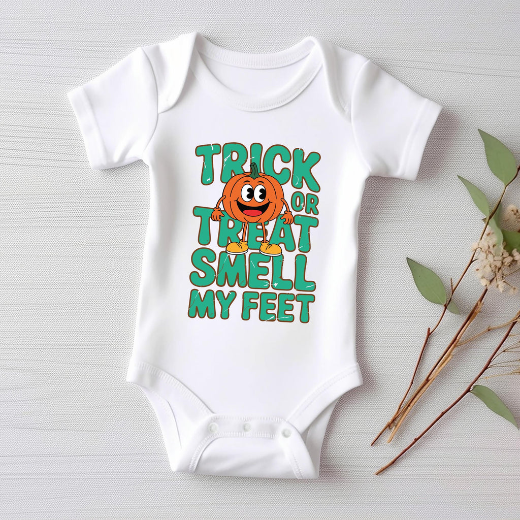 Trick or Treat Smell My Feet Baby Bodysuit, Funny Halloween Baby Shirt, Toddler Sweatshirt - Cute Spooky Outfit, Silly Fall Baby Clothes