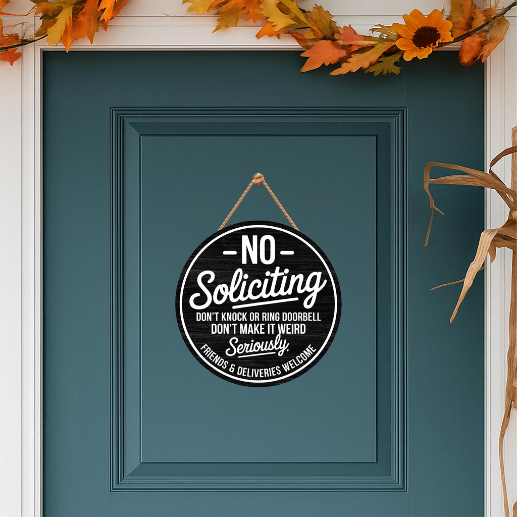 No Soliciting Sign for Front Door 12", Modern Front Porch Wall Sign, Easy to Mount PVC Privacy Sign for Home Entryway or Office Decor