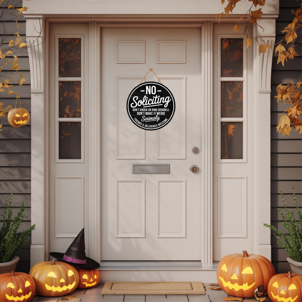 No Soliciting Sign for Front Door 12", Modern Front Porch Wall Sign, Easy to Mount PVC Privacy Sign for Home Entryway or Office Decor