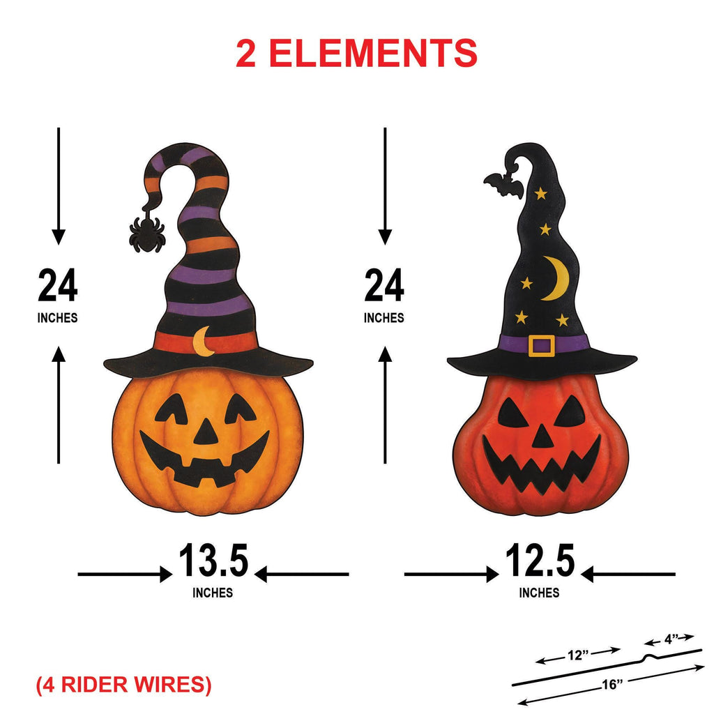 Pumpkin Garden Stakes for Halloween, Jack-o-Lantern Yard Signs with Witch Hats, Outdoor Halloween Lawn Decor for Patio, Garden Party Display