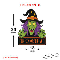 Trick or Treat Witch Yard Sign, Halloween Garden Stakes for Outdoor Decor, Green Witch Lawn Decoration, Spooky Porch Party Display