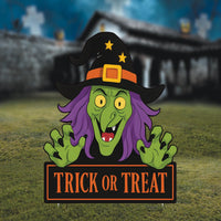 Trick or Treat Witch Yard Sign, Halloween Garden Stakes for Outdoor Decor, Green Witch Lawn Decoration, Spooky Porch Party Display