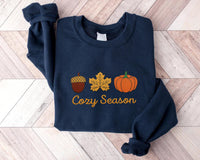 Cozy Season Embroidered Sweatshirt, Falling Leaves Hoodie, Autumn Shirt, Fall Leaves Long Sleeve Shirt, Cozy Fall Aesthetic Gift
