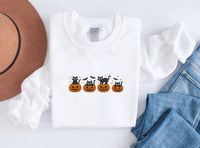 Black Cat Embroidered Sweatshirt, Pumpkin Jack-O'-Lantern Hoodie, Cat Ghost Shirt, Fall Long Sleeve Shirt, Halloween Gift for Cat Lovers