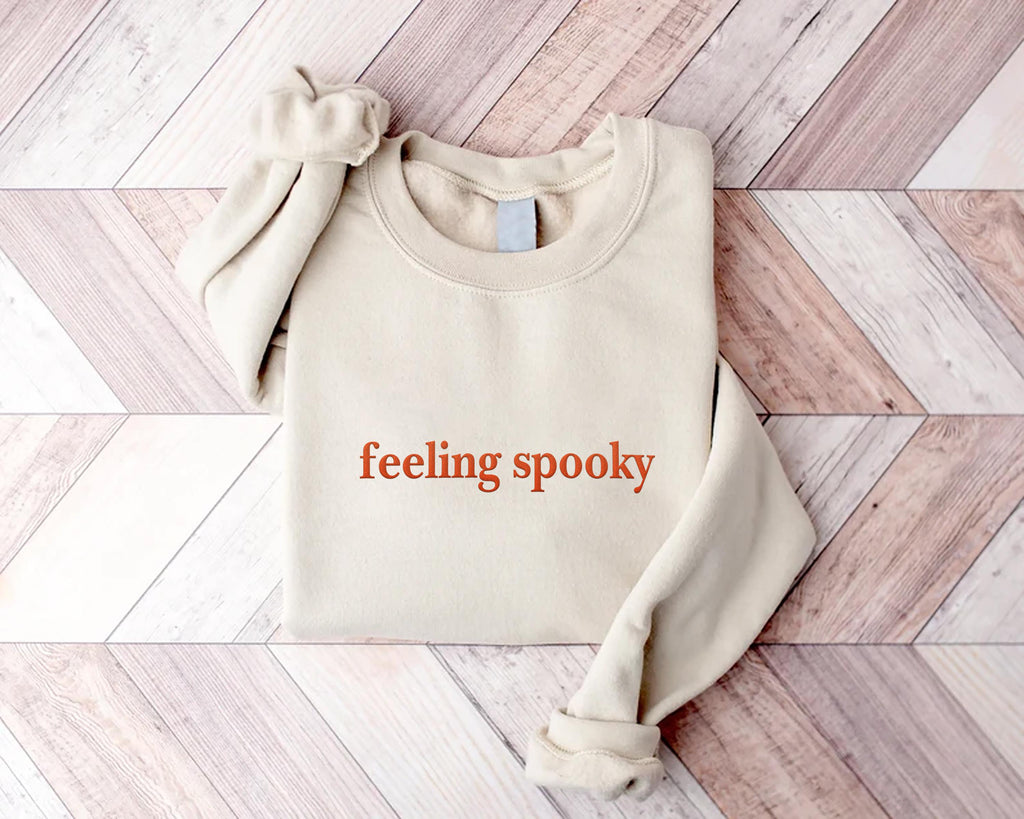 Feeling Spooky Embroidered Sweatshirt, Salem Witch Hoodie, Cute Fall Shirt, Spooky Season Long Sleeve Shirt, Minimal Embroidery Gift for Her
