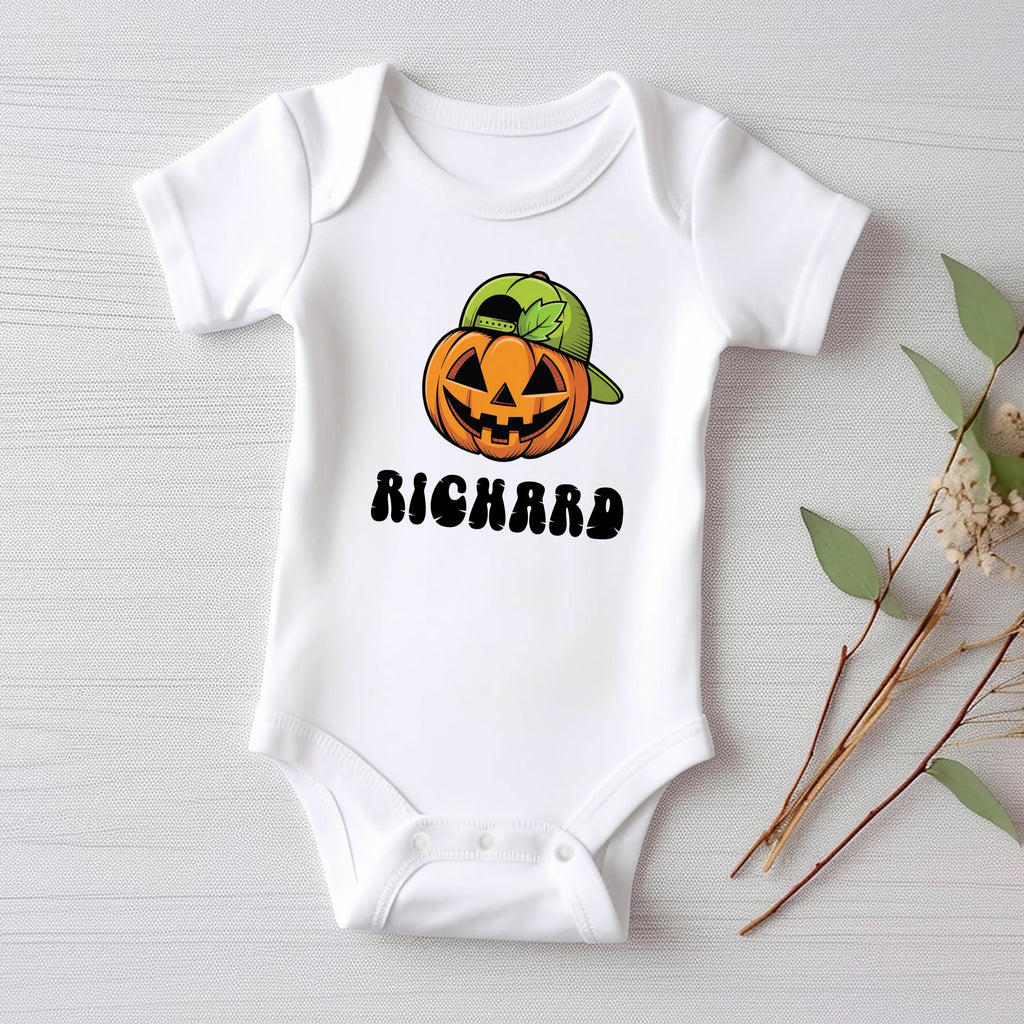Personalized Boys Fall Baby Shirt, Pumpkin Baby Bodysuit, Toddler Sweatshirt - Custom Name Halloween Outfit, Cute Boy Pumpkin Clothes