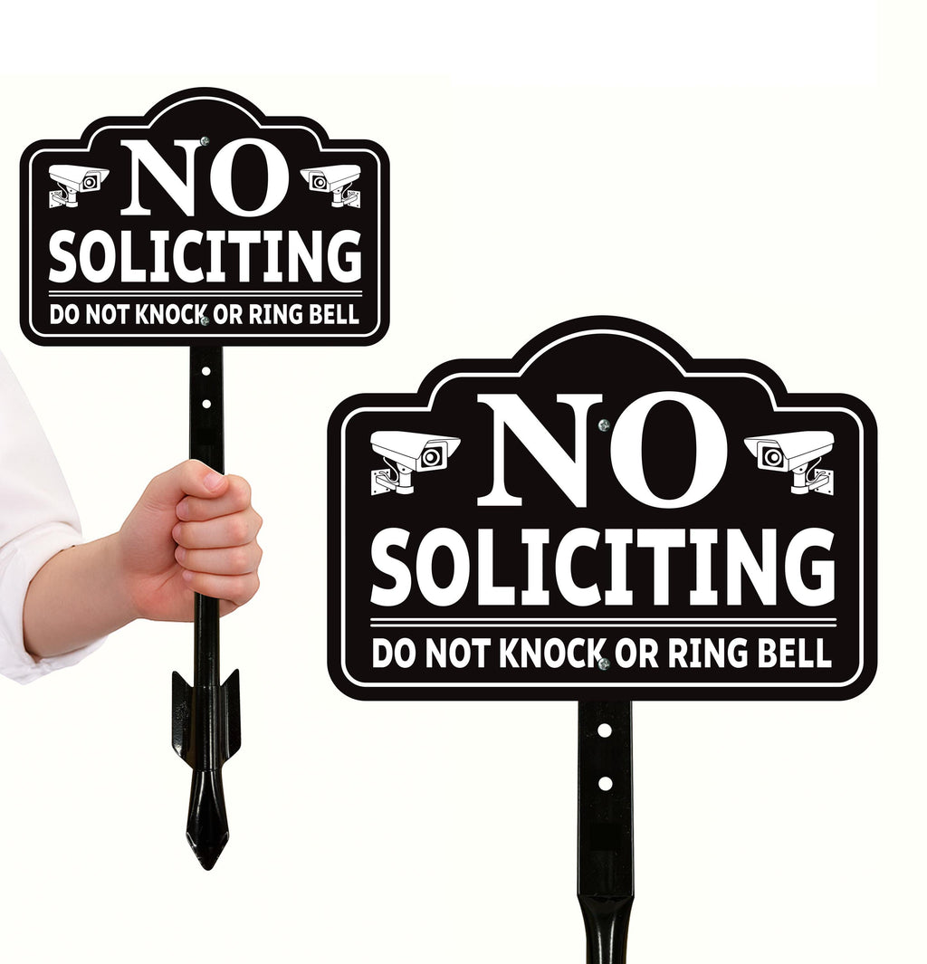 3 Pack No Soliciting Yard Sign with 16" Stake, Rust-Free Aluminum No Solicitors Warning Sign, Outdoor Home Privacy and Security Lawn Sign