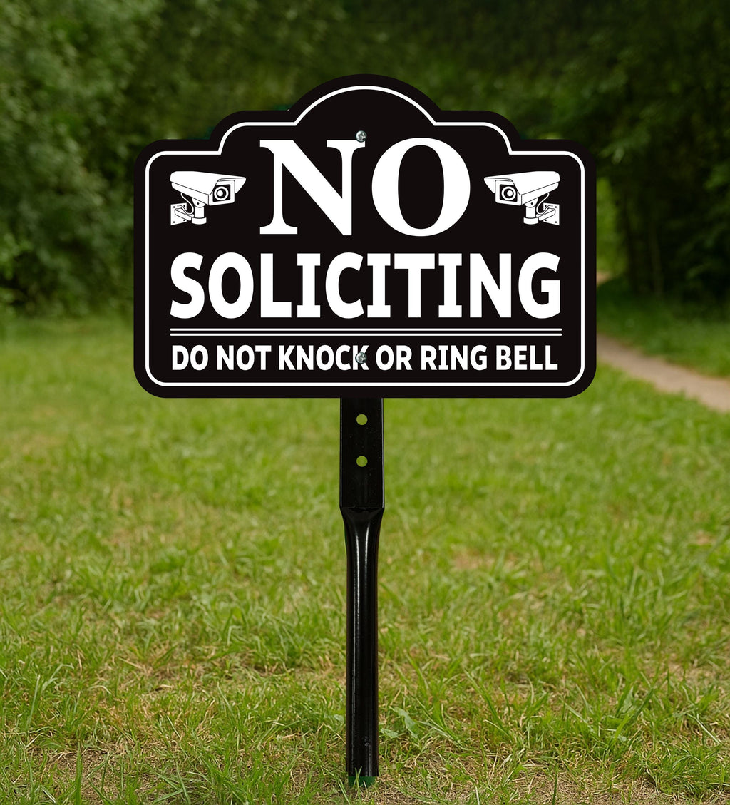 3 Pack No Soliciting Yard Sign with 16" Stake, Rust-Free Aluminum No Solicitors Warning Sign, Outdoor Home Privacy and Security Lawn Sign