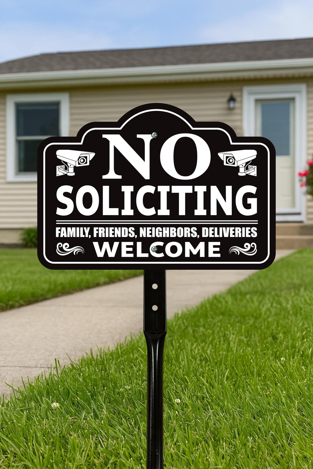 No Soliciting Yard Sign with 16" Stake, Rust-Free Aluminum No Soliciting Sign, UV Protected Weather Resistant Lawn Garden Warning Sign