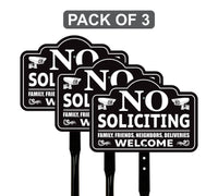 3 Pack No Soliciting Yard Sign with 16" Stake, Rust-Free Aluminum No Soliciting Sign,UV Protected Weather Resistant Lawn Garden Warning Sign