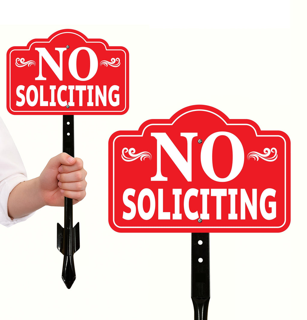 Red No Soliciting Yard Sign with 16" Stake, Rust-Free Aluminum No Soliciting Sign for House, Outdoor Home Privacy Lawn and Garden Decor