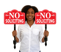 Red No Soliciting Yard Sign with 16" Stake, Rust-Free Aluminum No Soliciting Sign for House, Outdoor Home Privacy Lawn and Garden Decor
