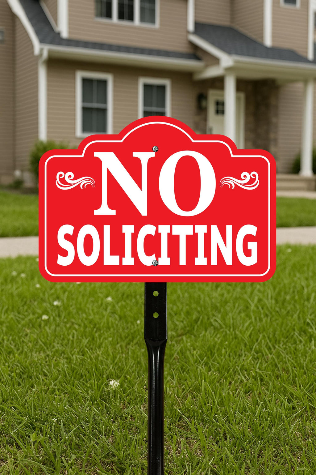 Red No Soliciting Yard Sign with 16" Stake, Rust-Free Aluminum No Soliciting Sign for House, Outdoor Home Privacy Lawn and Garden Decor