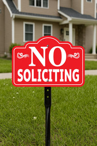 Red No Soliciting Yard Sign with 16" Stake, Rust-Free Aluminum No Soliciting Sign for House, Outdoor Home Privacy Lawn and Garden Decor