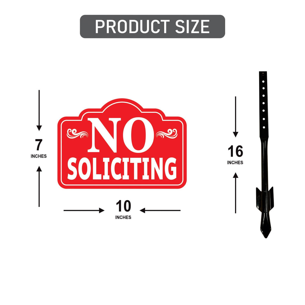 Red No Soliciting Yard Sign with 16" Stake, Rust-Free Aluminum No Soliciting Sign for House, Outdoor Home Privacy Lawn and Garden Decor