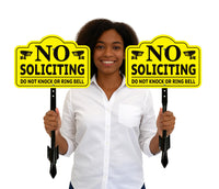 3-Pack No Soliciting Yard Sign with 16" Stake, Bold Yellow Do Not Knock or Ring Bell Sign, Rust-Free Aluminum Security Warning for Home Lawn