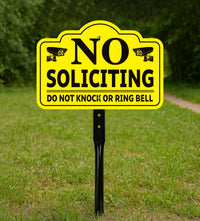 3-Pack No Soliciting Yard Sign with 16" Stake, Bold Yellow Do Not Knock or Ring Bell Sign, Rust-Free Aluminum Security Warning for Home Lawn