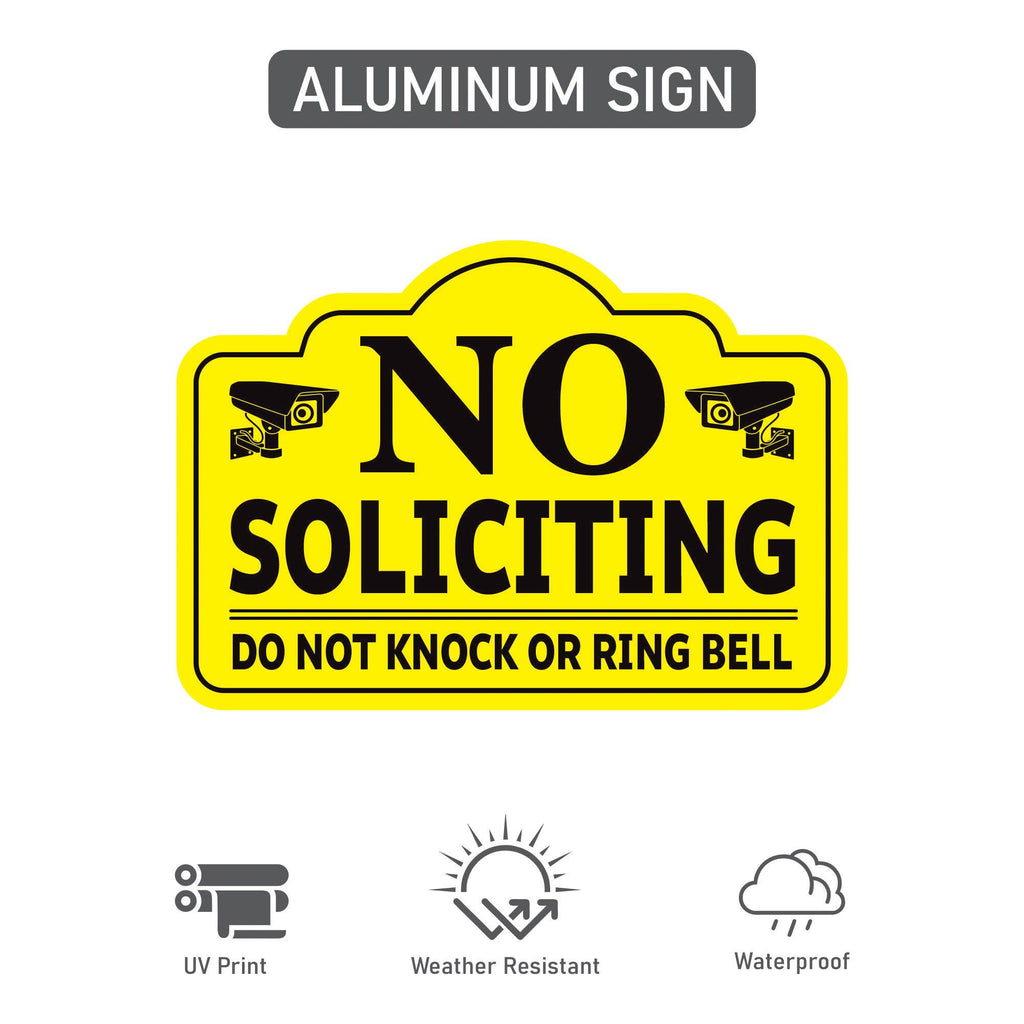 3-Pack No Soliciting Yard Sign with 16" Stake, Bold Yellow Do Not Knock or Ring Bell Sign, Rust-Free Aluminum Security Warning for Home Lawn