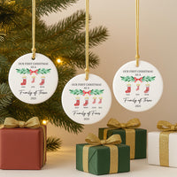 Family Of Three Christmas Ornament, Personalized Baby's First Christmas Ceramic Ornament, Custom New Family Ornament, Name Initial Gift