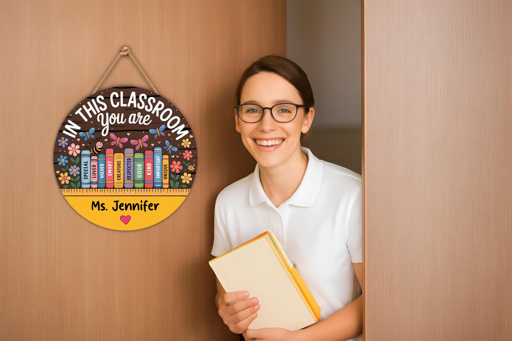 Personalized Classroom Door Sign 12", Custom Teacher Name Wall Plaque, Back to School Welcome Sign, First Day Gift for Educators