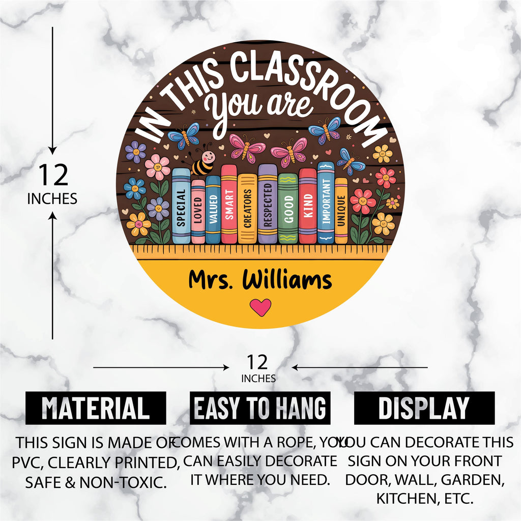 Personalized Classroom Door Sign 12", Custom Teacher Name Wall Plaque, Back to School Welcome Sign, First Day Gift for Educators